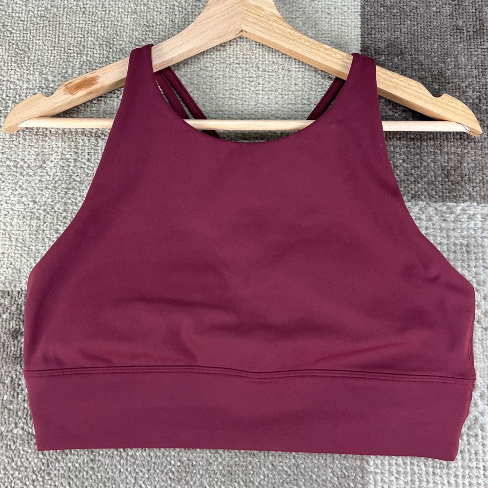 Aritzia Golden High Neck Strappy Back Sports Bra Burgundy Large 117084